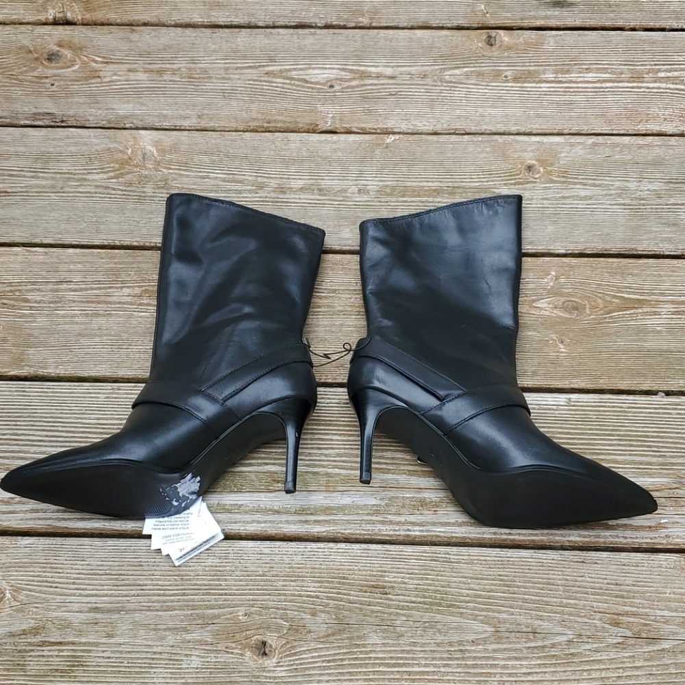 Zara leather high heel boots with cowboy strap with metal buckle detail - Picture 7 of 16